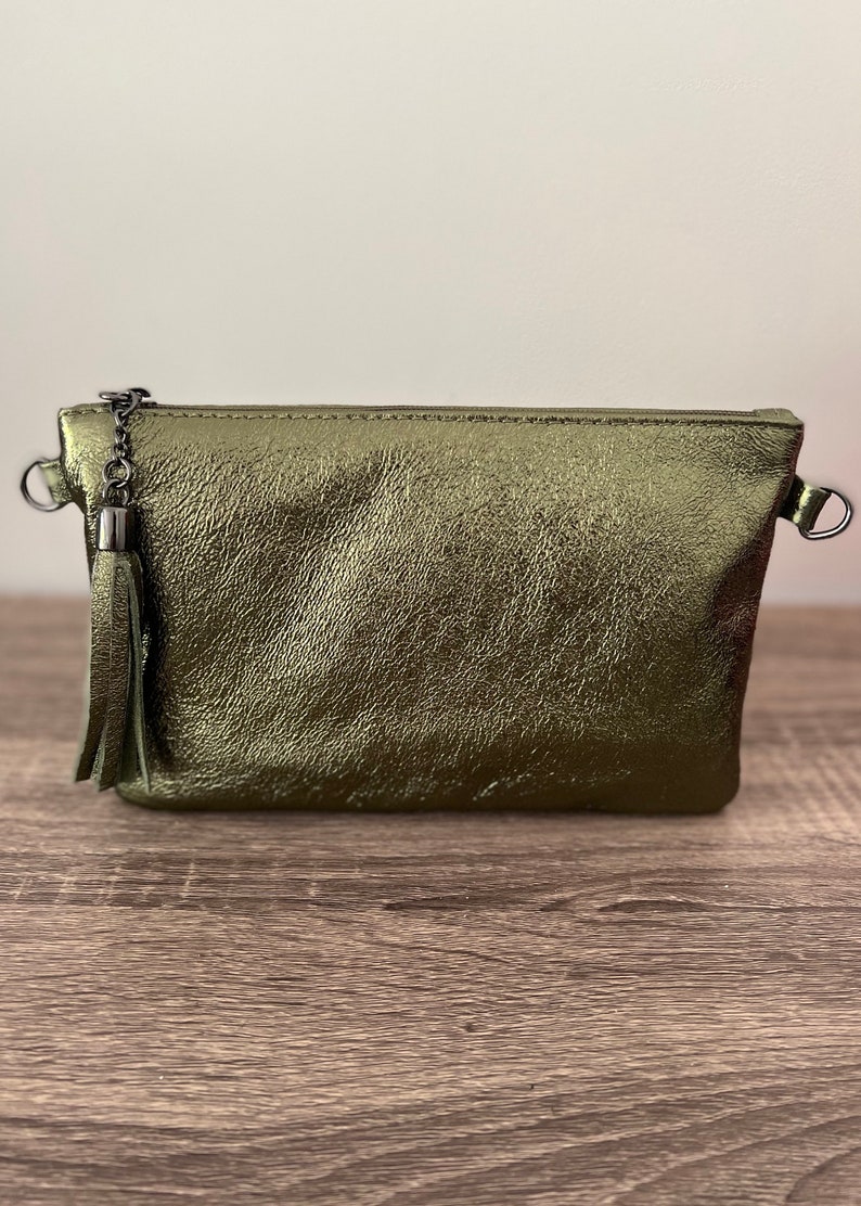 Pochette bandoulière, sac en cuir véritable Kaki