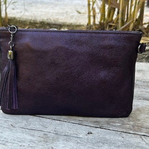 Pochette bandoulière, sac en cuir véritable Violine