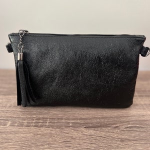 Pochette bandoulière, sac en cuir véritable Noir