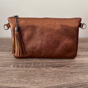 Pochette bandoulière, sac en cuir véritable Marron glacé