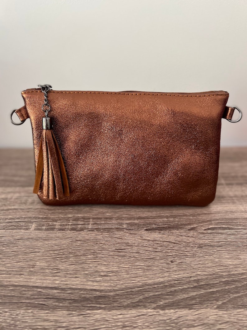 Pochette bandoulière, sac en cuir véritable Marron glacé