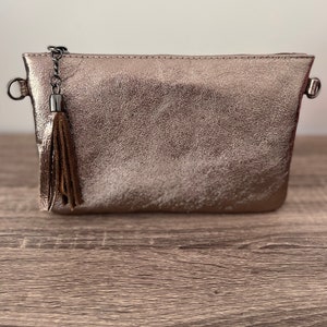 Pochette bandoulière, sac en cuir véritable Bronze