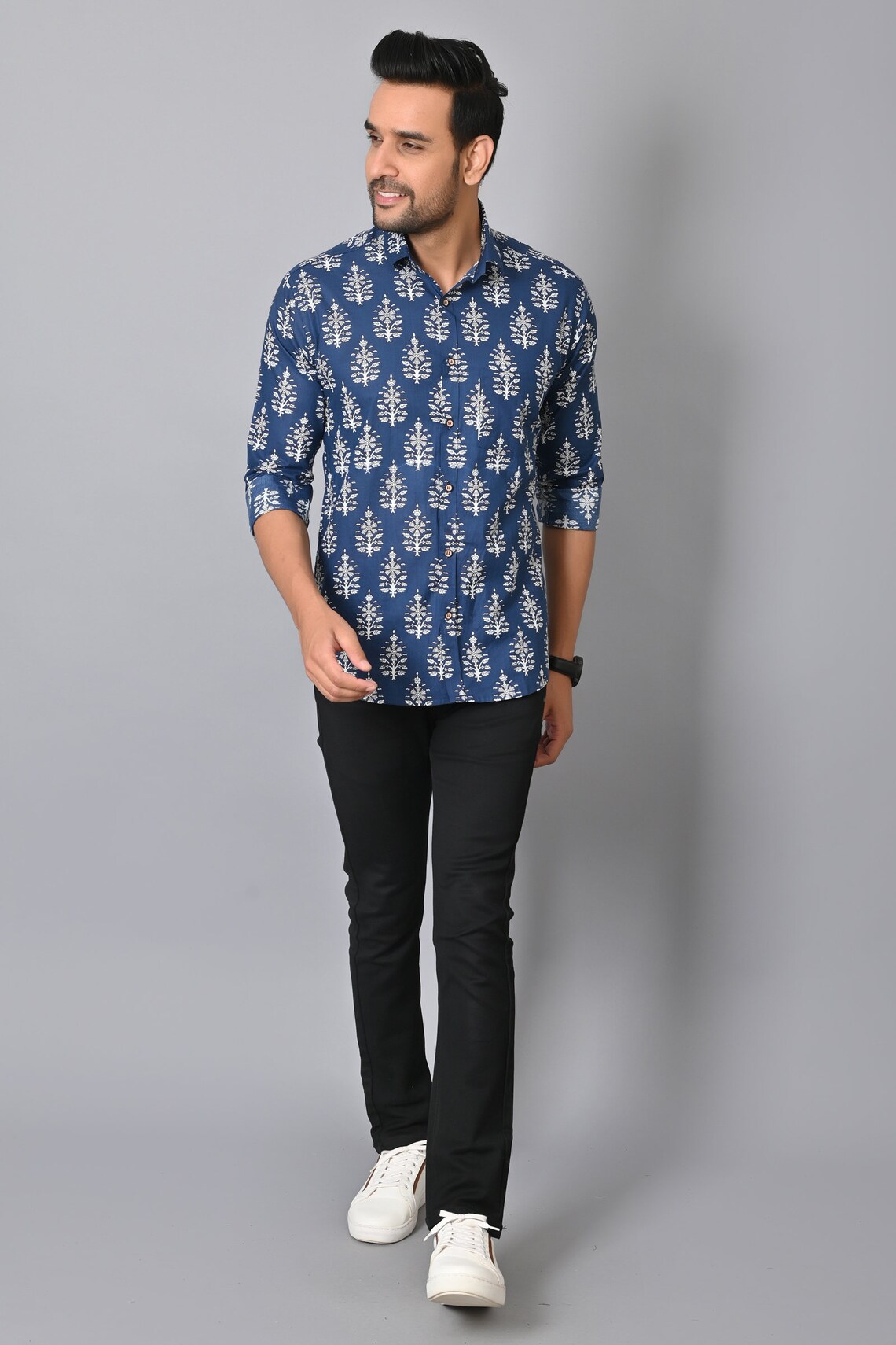 Indigo Blue Shirt I Sanagneri Printed Handblock I Full Sleeves Men I