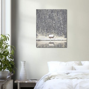 Winter Serenity Lake Canvas Print – Peaceful Snowy Lake Wall Art