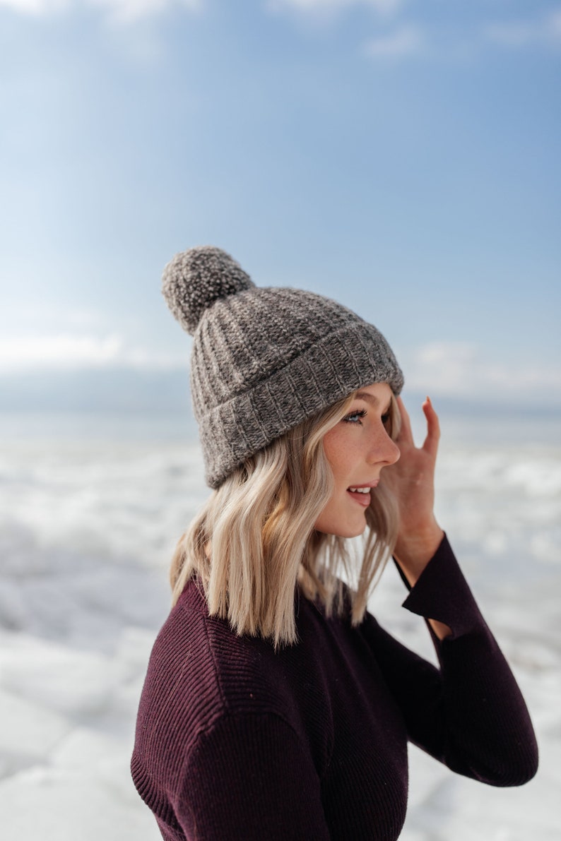 Alpaca Charcoal Gray Pom Beanie image 2