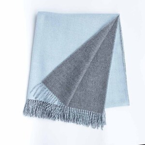 Double-Sided 100% Blue/Gray Baby Alpaca Throw Blanket image 2
