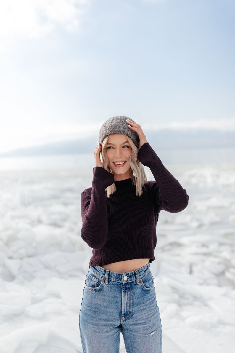 Alpaca Charcoal Gray Pom Beanie image 4