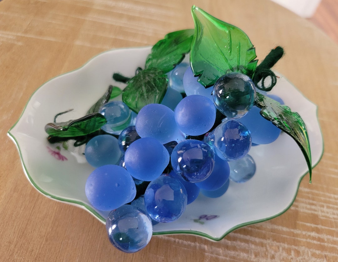 Murano Glass Grapes Cluster, Ocean Blue Grapes Bunches, Peach Glass