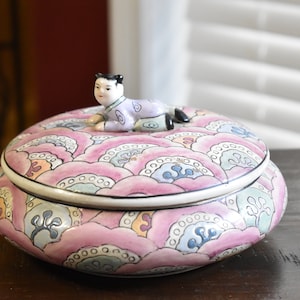 Vintage Asian Style, Hand Painted, Trinket Box, Jewelry Box