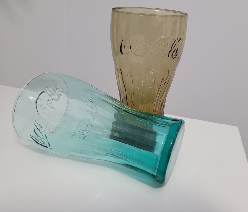 Coca Cola Drinking Glasses Set Brown and Blue Glass Etsy