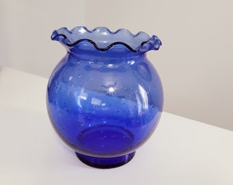 Cobalt Blue Vase, Indiana Glass, Bubbled Glass