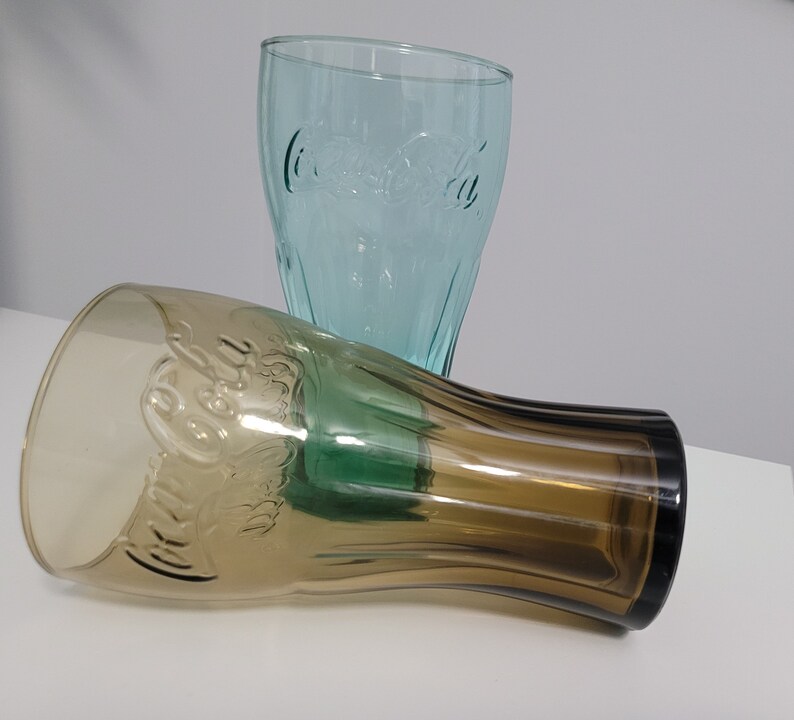 Coca cola drinking glasses set brown and blue glass etsy
