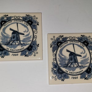Delft, Ceramic Coasters, Tiles, Holland America 1995 Ryndam