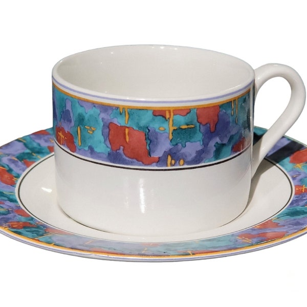 Flat  Cup, & Saucer, Spring Jewel Collection, by Sango, Mug, and Plate Set