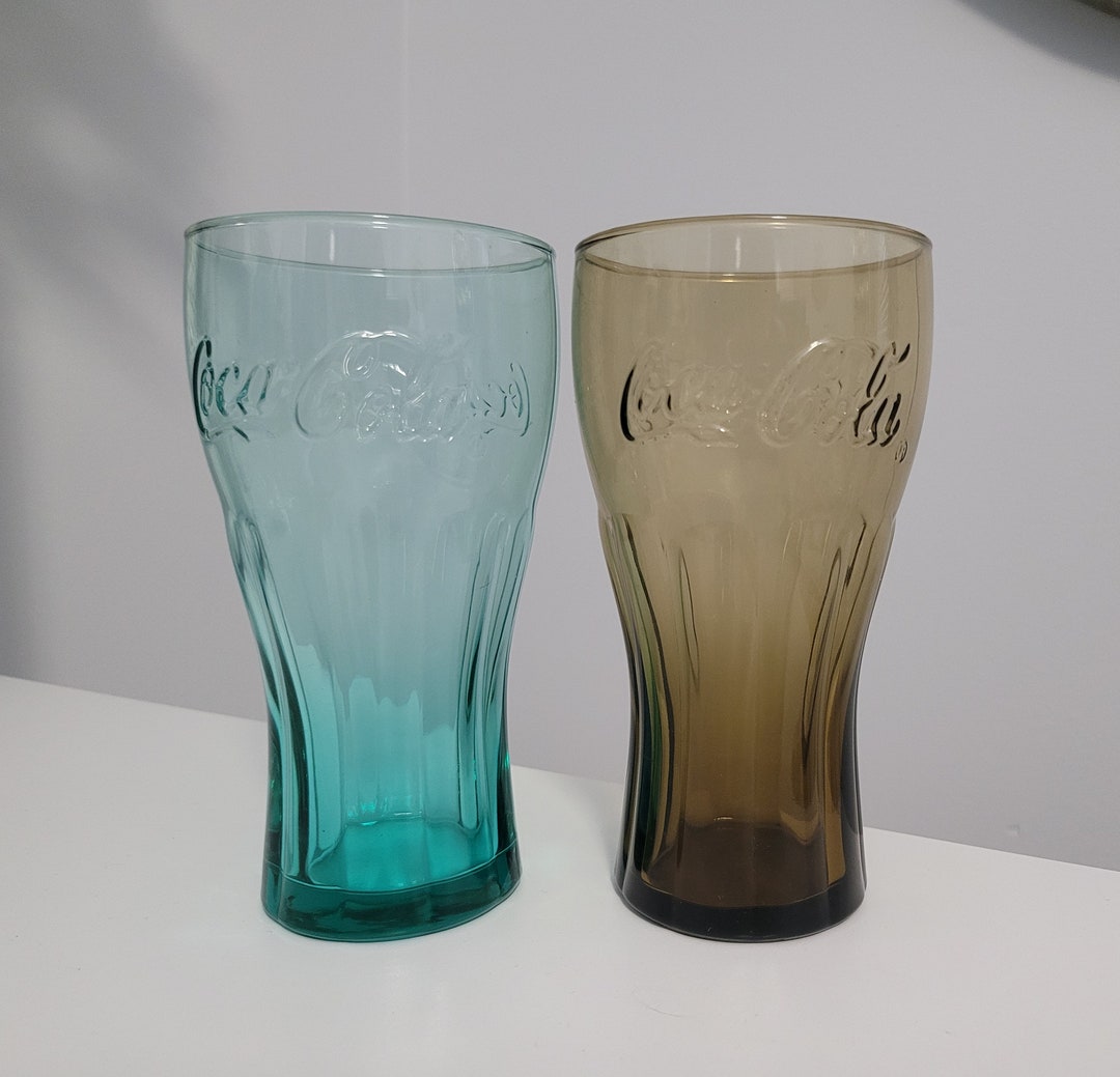 Coca Cola Drinking Glasses Set Brown and Blue Glass Etsy