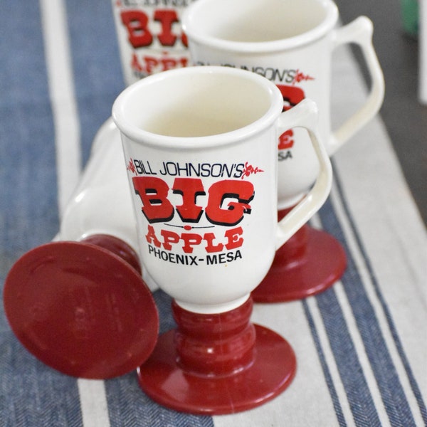 Bill Johnson's Big Apple Restaurant Cups, Set of Four Plastic Drinking Mugs, Phoenix-Mesa Collectible