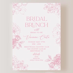 Rose Pink Toile Bridal Baby Shower Sprinkle Brunch Invite E-vite 5&quot;x7&quot;