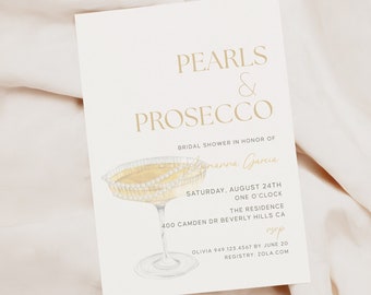 Pearls & Prosecco Bridal Baby Wedding Shower Galentines Birthday Invite E-vite 5"x7"