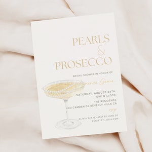 Pearls & Prosecco Bridal Baby Wedding Shower Galentines Birthday Invite E-vite 5"x7"