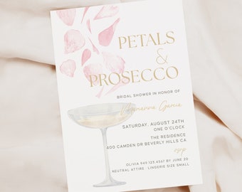 Petals & Prosecco Bridal Baby Wedding Shower Galentines Birthday Invite E-vite 5"x7"