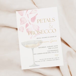 Petals & Prosecco Bridal Baby Wedding Shower Galentines Birthday Invite E-vite 5"x7"