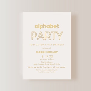 Alphabet Letter ABC Theme Party Birthday Bachelorette Bridal Shower Christmas Invite E-vite 5"x7"