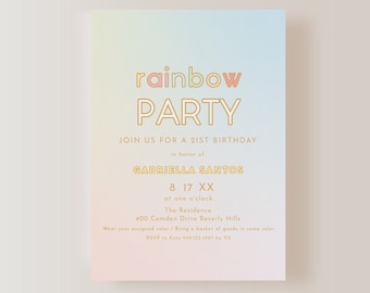 Rainbow Colors Theme Party Birthday Bachelorette Invite E-vite 5"x7"