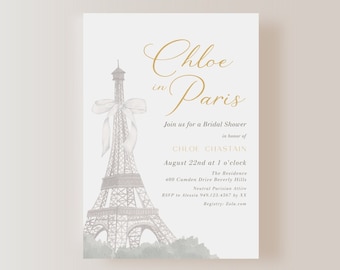 French Parisian Eiffel Tower Bow She Said Oui Bridal Shower Brunch Invitation E-vite 5”x7”