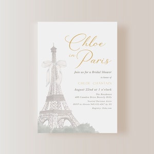 French Parisian Eiffel Tower Bow She Said Oui Bridal Shower Brunch Invitation E-vite 5”x7”