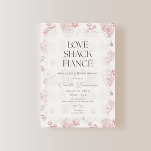 Love Shack Fiance Petals Prosecco Shabby Chic Garden Tea Party Bridal Shower Brunch Invite E-vite 5&quot;x7&quot;