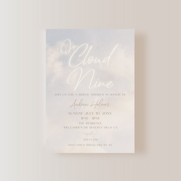 On Cloud 9 Bridal Baby Wedding Shower Birthday Invite E-vite Bachelorette Itinerary 5"x7"