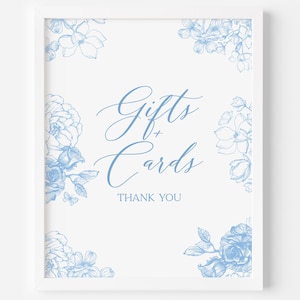 Blue Floral Toile Gift Cards Bloom Bar Mimosa Bar Favors Table Sign 8"x10"