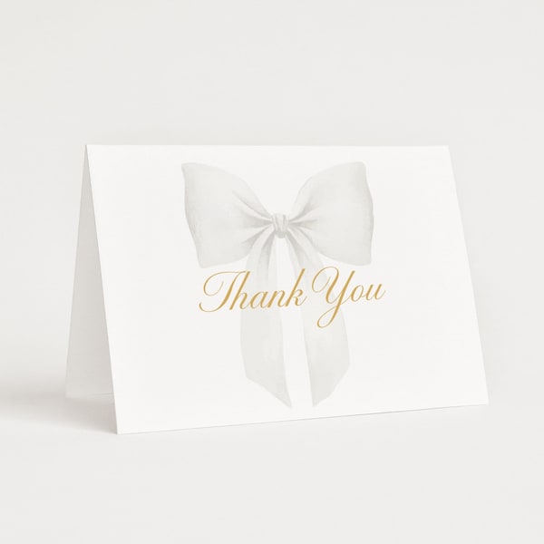 Tying The Knot White Bow Thank You Card Flat Folded 3.5”x5” 4"x6"