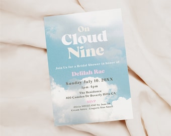 On Cloud 9 Bridal Baby Shower Birthday Invite Evite Bachelorette Itinerary