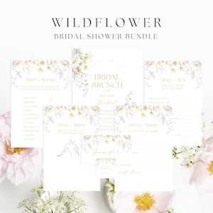 Wildblumen-Nachmittagstee-Brautbrunch-Dusche einladen Evite Willkommenszeichen-Spielbevorzugungs-Menü-Bündel