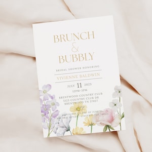 Petals & Prosecco Brunch and Bubbly Love in Bloom Bridal Baby Shower Birthday Invite E-vite 5&quot;x7&quot;
