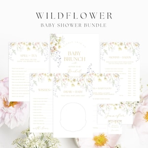 Wildblumen Nachmittagstee Baby Brunch Dusche Einladen Evite Willkommensschild Spiel Bevorzugung Menü Bundle