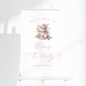 Tea Party Floral Bow Bridal Baby Shower Luncheon Welcome Sign Poster 20&quot;x30&quot;