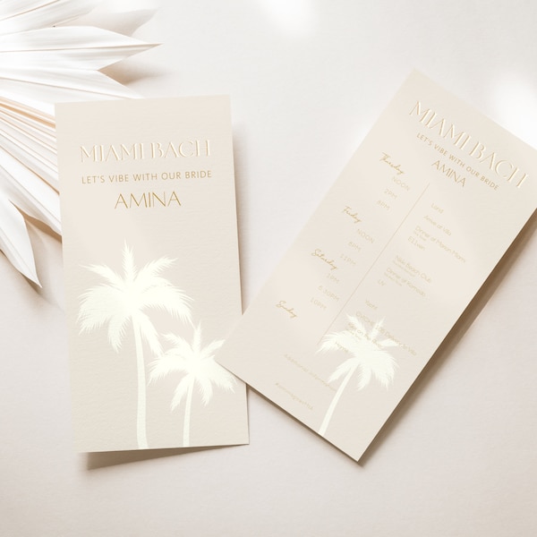 Neutral Palm Trees | Bachelorette Invite E-vite + Itinerary 4"x8" | Cabo Cancun Tulum Miami Bali Hawaii