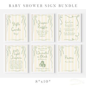 Gelbe Streifen Schleifen Italienisch Bambino Bella Baby Shower Tisch Schilder Bundle 8 &quot;x 10&quot;