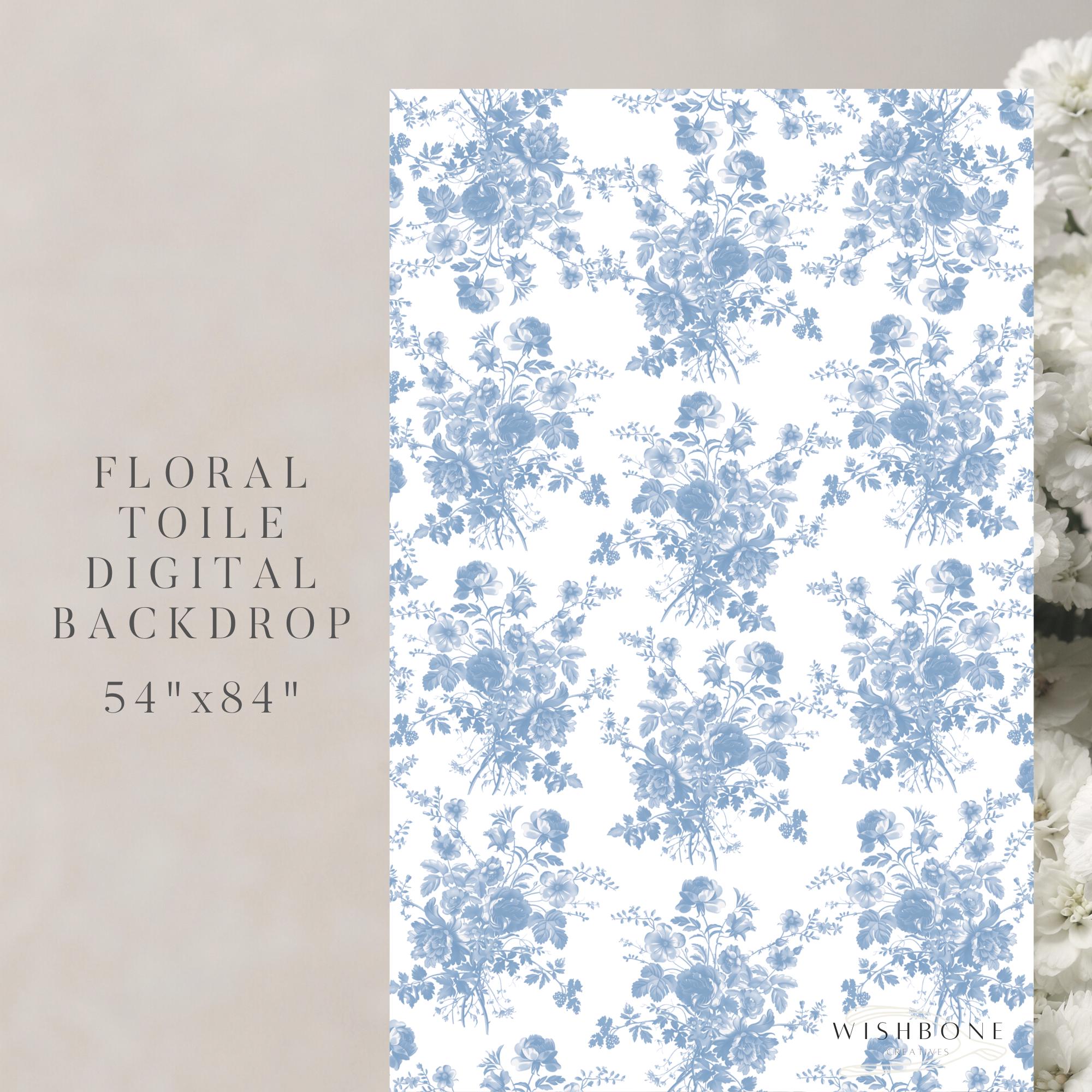 Toile Photo Backdrop Blue Floral Toile Backdrop Digital Artwork 54
