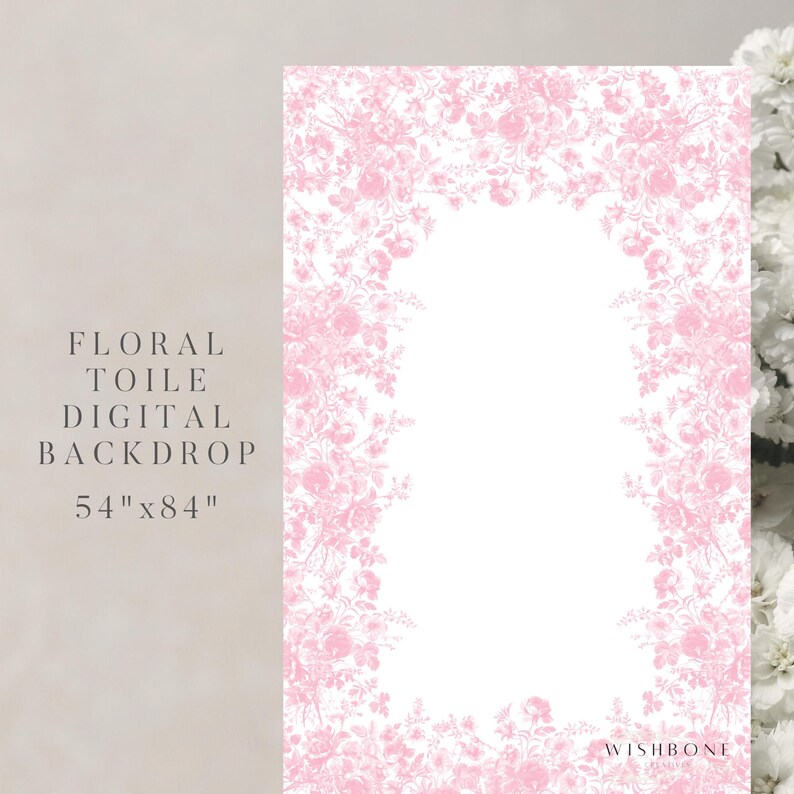 Toile Photo Backdrop Pink Floral Toile Space Backdrop Digital Artwork 54
