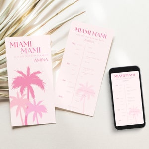 Pink Palm Trees | Bachelorette Invite E-vite + Itinerary 4&quot;x8&quot; | Miami Cabo Cancun Charleston Palm Springs