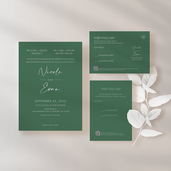 Customizable Vietnamese Wedding Modern Timeless Neutral E-vite Invitation & RSVP Card Set