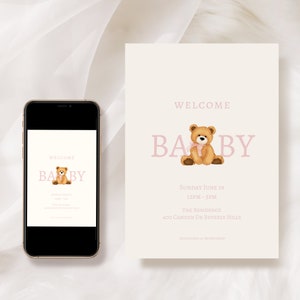 Baby Bear Pink Baby Shower Welcome Party Invitation Evite