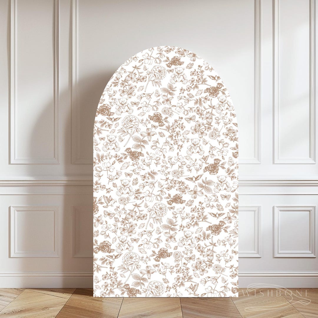 Toile Photo Backdrop Neutral Brown Toile Bear Print Backdrop Digital Artwork 54