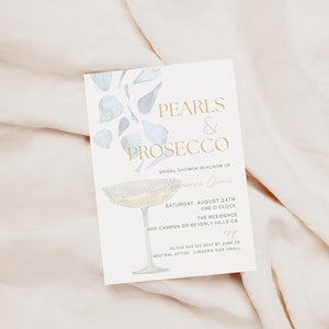 Pearls & Prosecco Bridal Baby Wedding Shower Galentines Birthday Invite E-vite 5x7 image 4