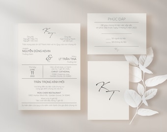 Customizable Vietnamese Wedding Modern Timeless Neutral E-vite Invitation & RSVP Card Set