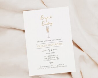 Brunch & Bubbly Bridal Baby Wedding Shower Birthday Invite E-vite 5"x7"