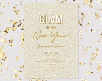 Holiday New Years Glam Glitter Invite E-vite 5"x7"